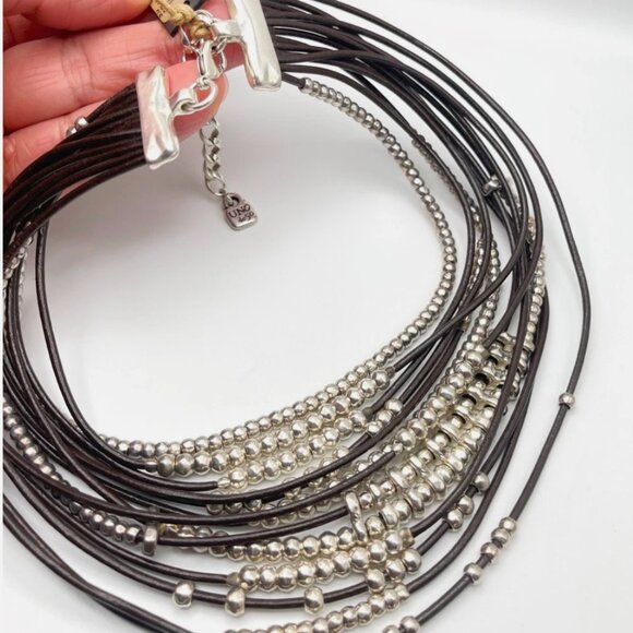 Uno De 50 OMARIBA Necklace Multi strand Leather layers cords beaded statement - Picture 15 of 16